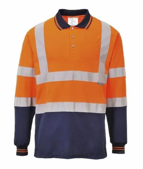 Armor Custom Logo High Visibility Long Sleeve Polos Two Tone Safety Polo Shirt Reflective Stripes Hi Vis Construction Workwear Shirts